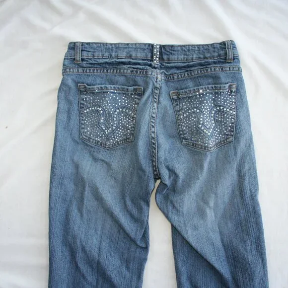 💎Cache Sz 6 Denim Jewel Pockets Ladies Blue Jeans Bling pants Flare - Picture 10 of 15